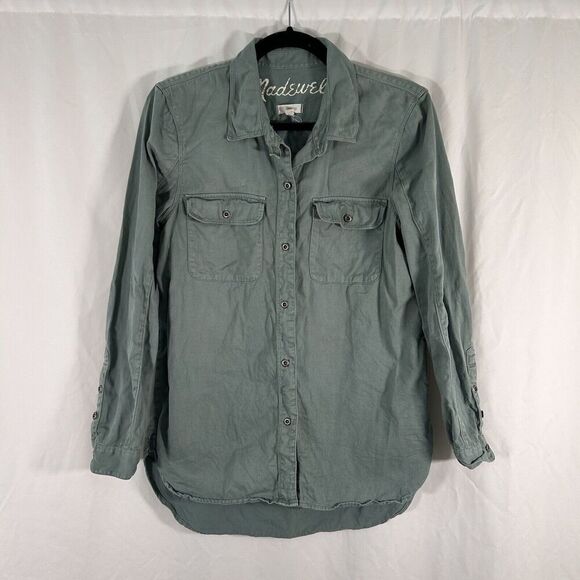 Madewell Jacket Women's Small Green Button Up Long Sleeve 100% Cotton - Picture 1 of 9